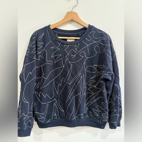 Bellerose Sweaters - Bellerose Navy and Cream Logo Label Pullover